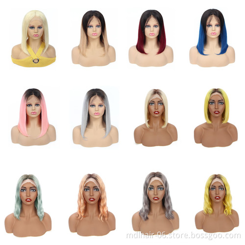 Wholesale 1b/pink Short Bob Wig Human Hair Colored Lace Front Wigs Women Lace Front Wig for Black Brazilian Swiss Lace Long